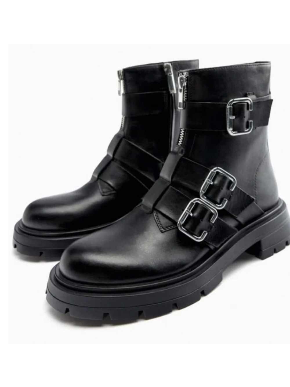 Zara Black Buckle Combat Ankle Boots